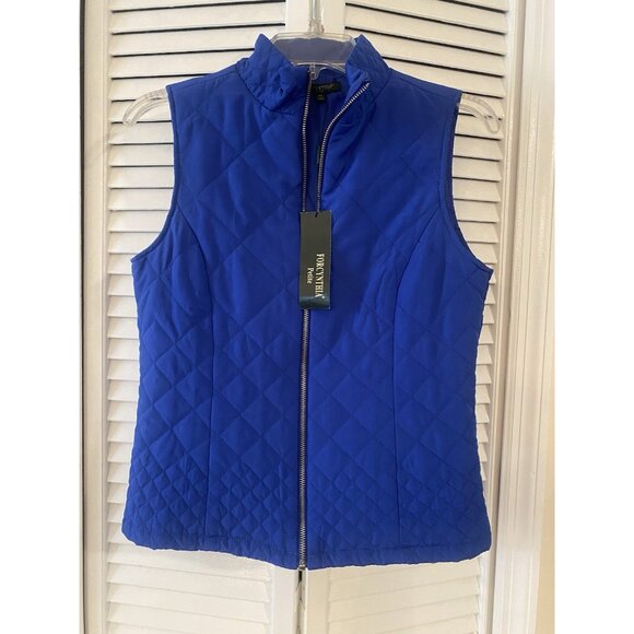 NWT ($79) For Cynthia Womens SZ PS Solid Blue Quilted Fleece Full Zip Vest - Picture 1 of 8